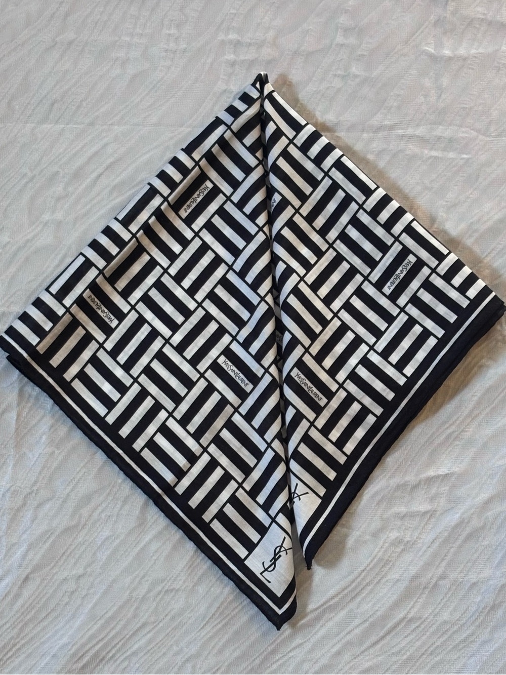 Authentic YSL Black & White Geometric Cotton Scarf